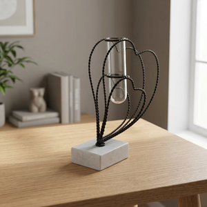 Jarrón de Mesa Moderno y Elegante de Metal Negro con Base de Mármol, 27.5 cm de Altura, para Agua, Centro de Mesa Decorativo - Product Image 6