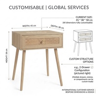 Table de chevet moderne en chêne et rotin avec 1 tiroir, pieds en bois massif, table d'appoint pour canapé