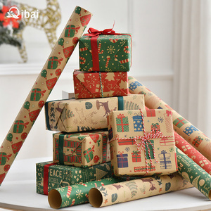 Qibai Noël vintage papier kraft papier d'emballage cadeau père noël <span class=keywords><strong>arbre</strong></span> de noël dessin animé papier d'emballage - Product Image 3