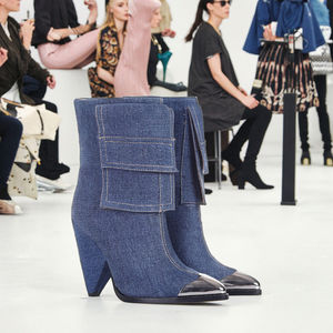 Bottines en jean à talons compensés uniques pour femmes, chaussons courts en denim bleu à la mode avec bout pointu en métal pour l'hiver - Product Image 6