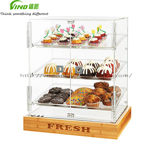 Vitrine à pâtisserie étanche en acrylique poli à 2 portes Vino Vn20220318-3, 3 plateaux givrés, 21 1/2" x 17" x 25", base en bambou - Product Image 2