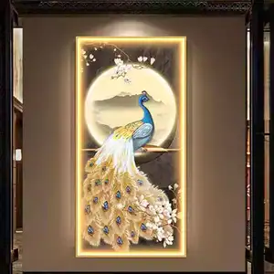 Modern LED Minimalist Led Peacock Crystal Porcelain Painting Porch Background Wall Art For Living Room