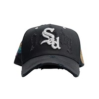 Gorras EL BARBAS al por mayor en stock - Gorra de béisbol de 5 paneles de gamuza con letras bordadas de diamantes de imitación Dobby Common Sad Boy