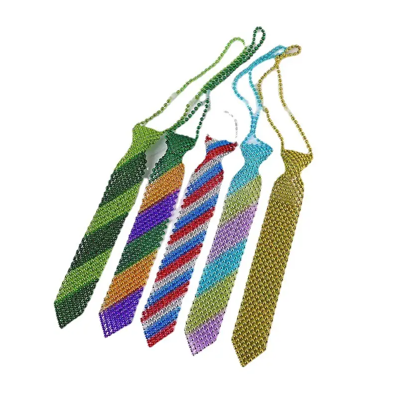 Wholesale Patriotic Mardi Gras Beaded Tie Shiny Necktie Necklace Neck Ties for Men