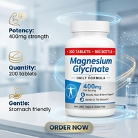 Comprimés de glycinate de magnésium OLLI OEM 200 comprimés de glycinate de magnésium de qualité alimentaire pour le sommeil et les muscles