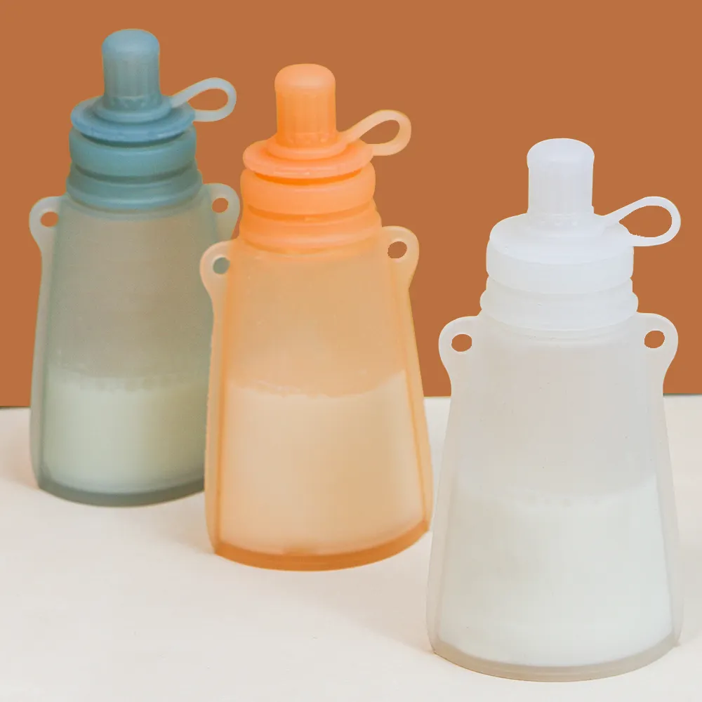 Tùy chỉnh thực phẩm tái sử dụng cấp Silicone sản phẩm cho bé ăn thực phẩm sữa mẹ lưu trữ đứng lên túi túi cho gói thực phẩm