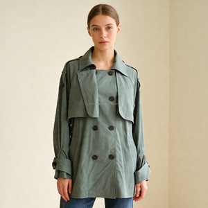 Manteau trench court à double boutonnage personnalisé pour femmes - Product Image 1