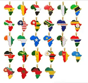 18 Karat vergoldete Afrika Karte mit Ländern Flagge Anhänger Afrika Karte Flagge Kamerun Angola Kenia Kongo Gambia Elfenbein küste Halskette