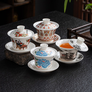 Set da Tè Gongfu in Porcellana PFT, Stile Minimalista Avorio, Tre Pezzi con Coperchio e Ciotola per Preparazione del Tè a Casa - Product Image 2