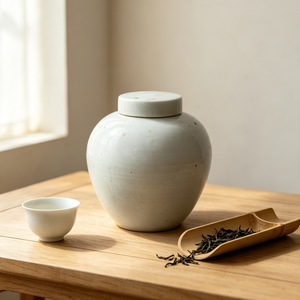 Barattolo Rustico in Ceramica Bianco Sporco con Coperchio, Contenitore Rotondo Semplice in Terracotta con Coperchio per Arredamento Soggiorno o Ingresso Stile Fattoria - Product Image 1