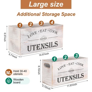 Porte-ustensiles en bois extra large pour comptoir de cuisine, rangement multifonctionnel pour spatules de cuisson, décoration rustique style ferme - Product Image 4