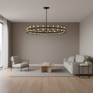 Modern LED Chandelier 48 Inches Black Crystal Pendant <b>Light</b> Round Shape For Living Room Dining Room Indoor Lighting - Product Image 2