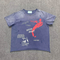 T-shirts décontractés personnalisés à dégradé délavé, respirants, coupe courte ample en maille, avec impression sérigraphiée et lettres en strass effet vieilli