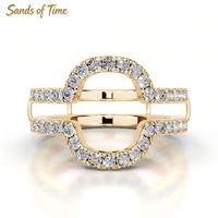 Anneau de rehaussement double rangée en argent sterling S925 avec moissanite ronde, design géométrique moderne évidé, personnalisable pour femme, fabrication OEM