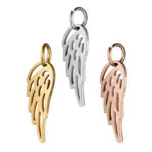 Jewelry Accessories For Bracelet Stainless Steel Metal Gold Plated Hollow Angel Wing Pendant Charm