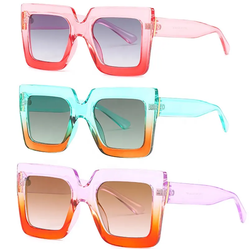 نظارات شمسية نسائية كبيرة الحجم تصميم شعار العلامة التجارية المخصصة نظارات شمسية بألوان جديدة بإطار كبير مربع الشكل والأكثر مبيعًا