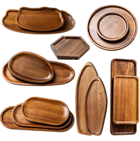 Juego de bandejas de madera con formas variadas, platos para servir con borde elevado para aperitivos de restaurante, venta al por mayor personalizada