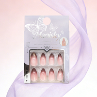 Faux ongles de luxe en amande à couverture complète, pailletés ombrés, en ABS, longueur moyenne, design, fournitures de nail art en gros