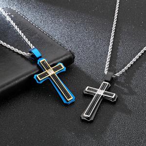 Calen — pendentif croix de jésus religieux pour homme, colliers Vintage en acier inoxydable - Product Image 3