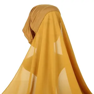 Fancy Hijab Scarf Hat Chiffon Silk Shawl Best-selling Pearl Chiffon Ladies Convenient Tube Cap and Scarf 2 in 1 Style Shawls