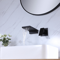 Robinet de lavabo cascade Ares Idealex moderne en laiton à montage sur plan, monotrou, monocommande, poli, eau chaude/froide