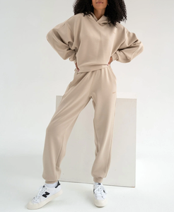 Felpa con cappuccio Casual ampia da <span class=keywords><strong>donna</strong></span> Set di <span class=keywords><strong>tuta</strong></span> tinta unita autunno inverno abbigliamento sportivo con colletto con cappuccio - Product Image 1