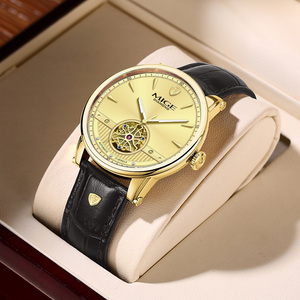 Relojes mecánicos de cuero genuino con logotipo personalizado para hombre, reloj automático con caja de acero inoxidable 316L, cristal de zafiro, OEM, reloj para hombre - Product Image 3