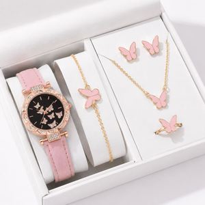 New Fashion Watch Jewelry Set Women Butterfly Ring Necklace Earrings Luxury Water Diamond Casual Leather <b>Bracelet</b> Simple Antique - Product Image 5