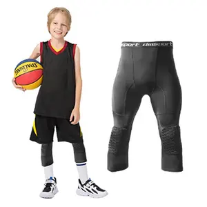 3/4 Calças Justas Atléticas Sports Workout Kids Basketball Pants Anti-Colisão Honeycomb Kneepads para Crianças