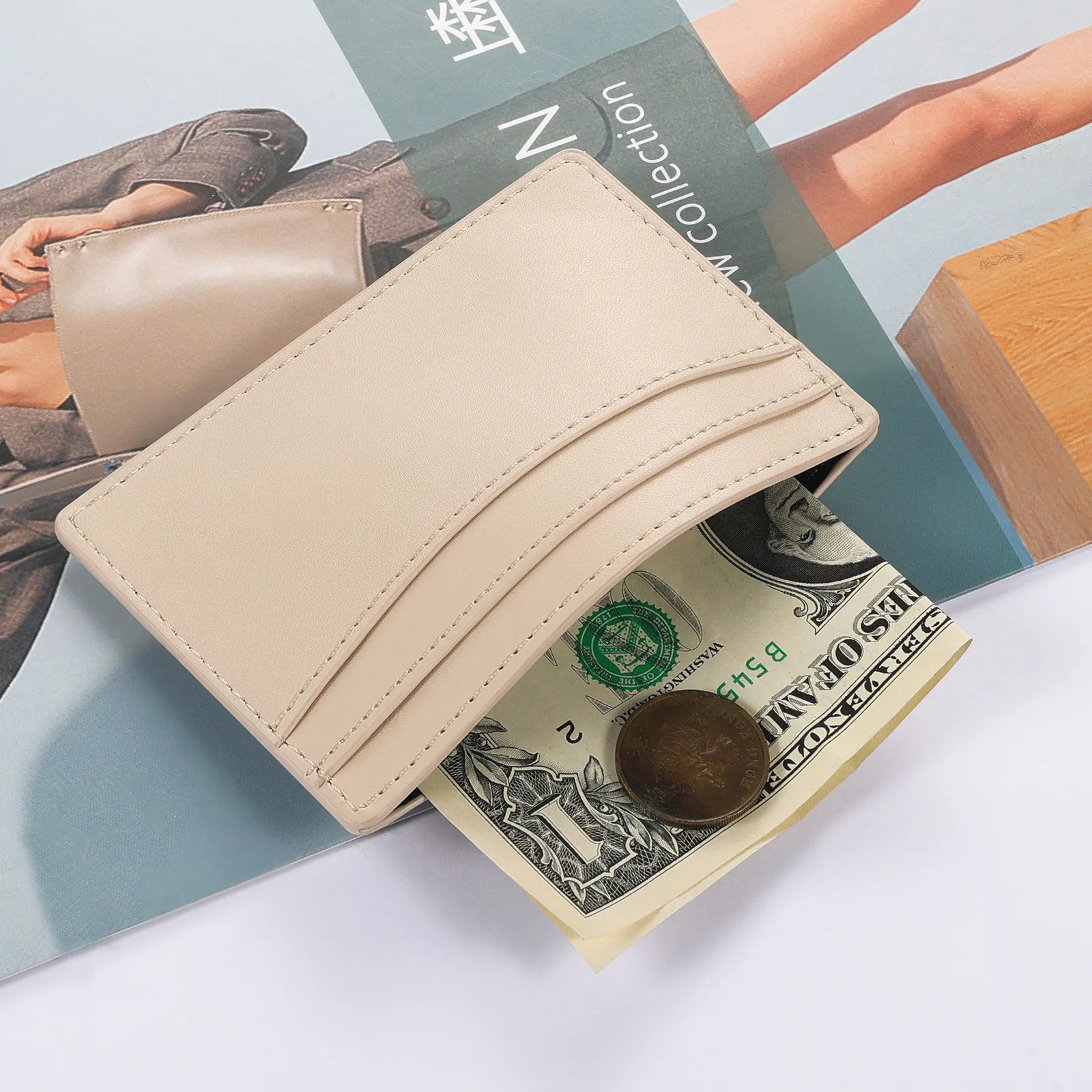 Тонкие минималистичные кошельки из искусственной кожи веганского яблока, тонкий кошелек с передним карманом, держатель для кредитных карт, подарки для женщин