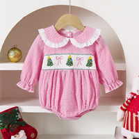 Vêtements pour bébé personnalisés froncés smockés vêtements pour bébé automne hiver brodé arbre de Noël à manches longues bouffantes dessin animé bébé barboteuses