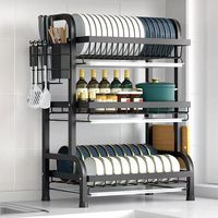 Égouttoir à vaisselle multifonction en acier à 3 niveaux pour évier, design moderne, gain de place, rangement et séchage pour ustensiles de nettoyage