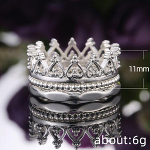 Anillo de cóctel F390 Crown para mujer, anillo de boda con engaste pavé de circonita cúbica, piedra redonda, joyería de moda - Product Image 5