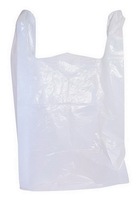 Sac en plastique blanc personnalisé en HDPE/LDPE de 38 microns, thermosoudé, à soufflets latéraux, réutilisable, pour T-shirts, courses et déchets