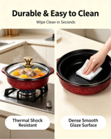 Plaque de cuisson à induction avec revêtement céramique, batterie de cuisine, économie d'énergie, haute efficacité, sans plaque magnétique métallique, couvercle en verre, compatible lave-vaisselle
