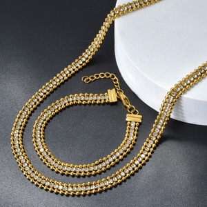 ชุดเครื่องประดับสร้อยคอและกำไลข้อมือแบบเทนนิสประดับเพชรซิรคอน ชุบทอง 18K สไตล์คลาสสิก สำหรับผู้หญิง-งานแต่งงาน - Product Image 4