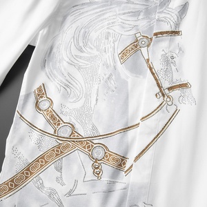 Chemise tendance pour homme à manches longues, style décontracté, imprimé animal, style anglais, avec strass, coupe ajustée, infroissable et sans repassage - Product Image 2
