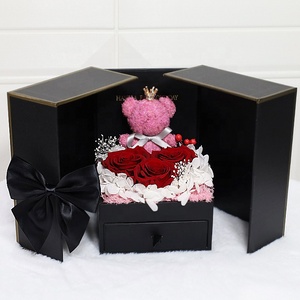 Caja de Joyería LED de Lujo Personalizada TC con Doble Puerta Abatible, Rosa Preservada, Regalos para el Día de San Valentín y el Día de la Madre, Oso de Musgo con Caja - Product Image 6