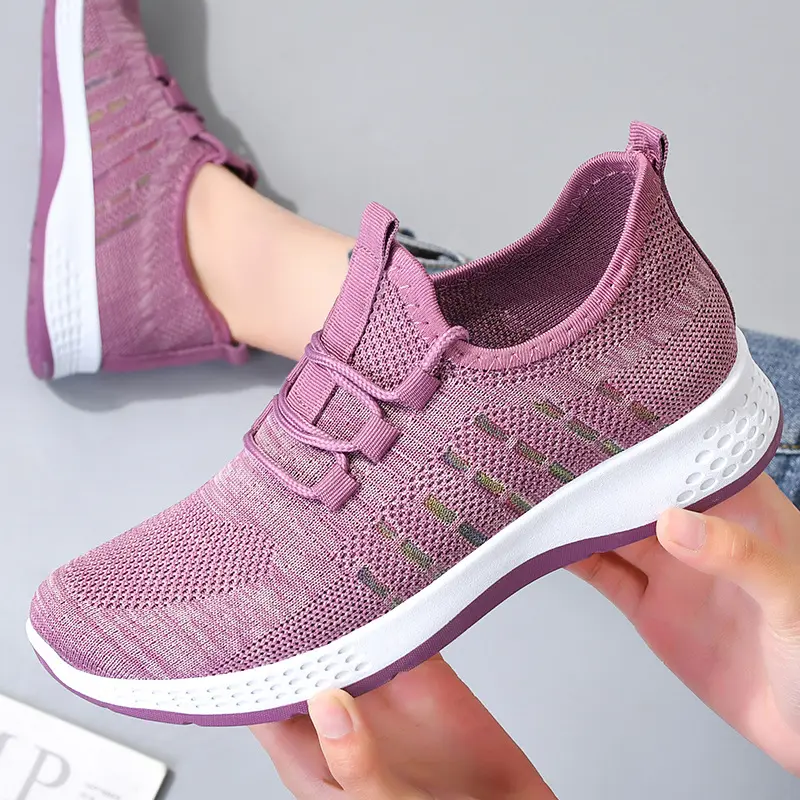 Hot Selling Pink Purple Black Grey Color Women Lady Laced Sneakers Running Walking Style Shoes Chaussure Femme