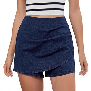 Wholesale Women Clothing Summer High Waist Fashion Casual <b>Stretch</b> <b>Denim</b> Skirt Shorts Asymmetrical <b>Denim</b> Skort - Product Image 3