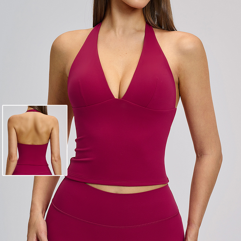 Women Deep V Neck Yoga Tank Top With Padded High Stretch Hollow Back Sports Bra for Outdoor Fitness Workout