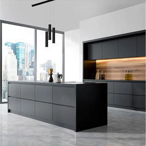 Armoires de <span class=keywords><strong>cuisine</strong></span> modulaires modernes en finition stratifiée de Foshan avec comptoir et <span class=keywords><strong>évier</strong></span> en marbre/granite artificiel et <span class=keywords><strong>éclairage</strong></span> LED - Product Image 1