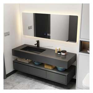 Modern Design Dark Lacquered Solid <b>Wood</b> <b>Bathroom</b> <b>Cabinet</b> Wall Mounted <b>Bathroom</b> Vanity for Hotels and Apartments - Product Image 3