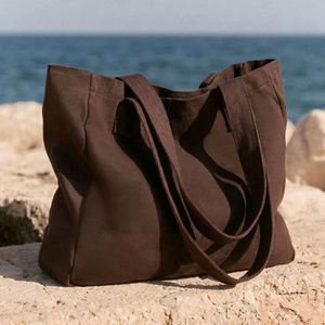 Bolsas de Compras XL Personalizadas con Logotipo Impreso, Bolsas de Tela de Algodón Color Chocolate Marrón con Asa Ancha - Product Image 1