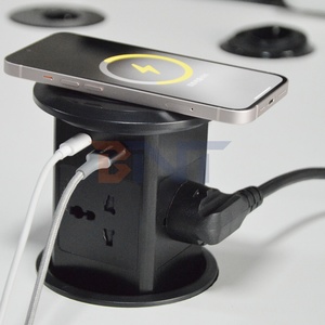 新しい空気圧リフトポップアップソケット米国英国ユニバーサル4面マウントデスクトップソケットトップ15Wワイヤレス充电ポップアップソケット - Product Image 5