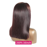Perruque frontale 13x6 13x4 Bob 100% Cheveux Humains Remy, Couleur Foncée 99J Bourgogne, Coupe Carrée, Cheveux Vietnamiens Bruts Ultra Lisses, Densité 250%, Pré-épilée
