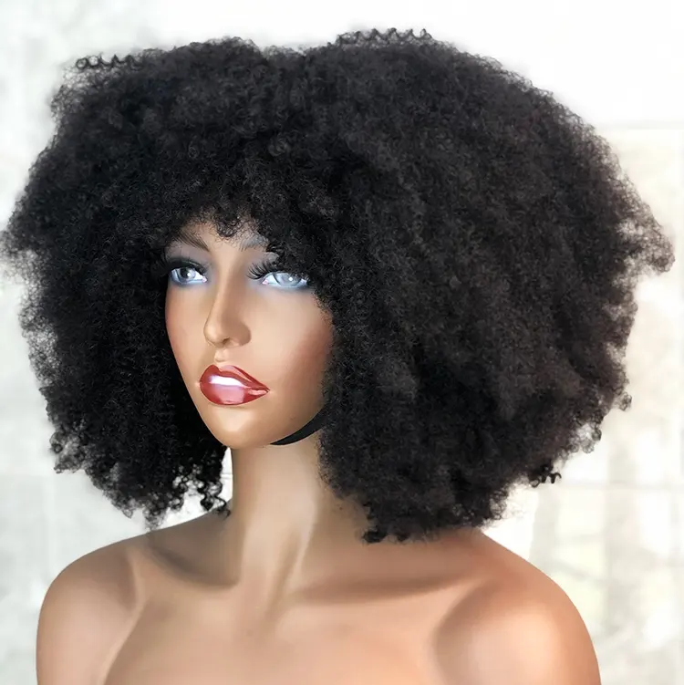 Mongolian Afro Kinky Curly Wig Human Hair,100% Wholesale Virgin Brazilian Wigs,Cuticle Aligned Fringe Afro Wigs For Black Women