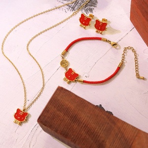 Ensemble de bijoux en acier inoxydable plaqué or 18 carats pour filles, collier, boucles d'oreilles, bague, idéal pour les fêtes, les mariages, les fiançailles, cadeau - Product Image 3