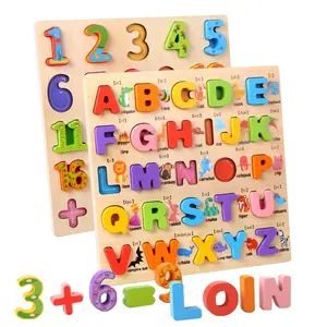Wooden Children Montessori 3D Cartoon Animal Alphabet Number Jigsaw Puzzle Games Baby Early Educational Learning Toys For Kids