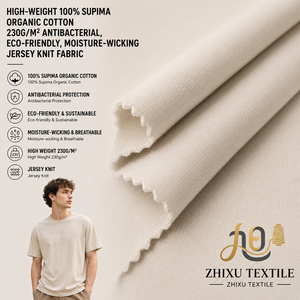 Tissu <span class=keywords><strong>jersey</strong></span> <span class=keywords><strong>uni</strong></span> en coton biologique Supima 100% haute densité 230g/m, antibactérien, écologique et absorbant l'humidité pour - Product Image 1